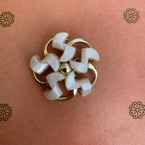 Vintage Gold and White Brooch